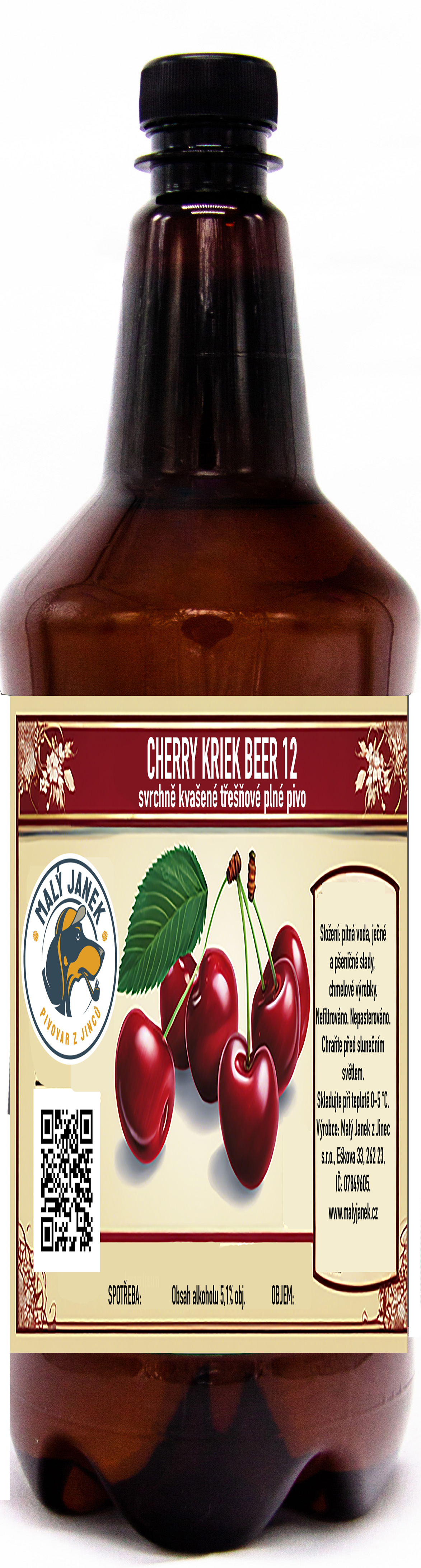 Cherry beer kriek 12, svrchně kvašené třešňové pivo v.o., 1l PET